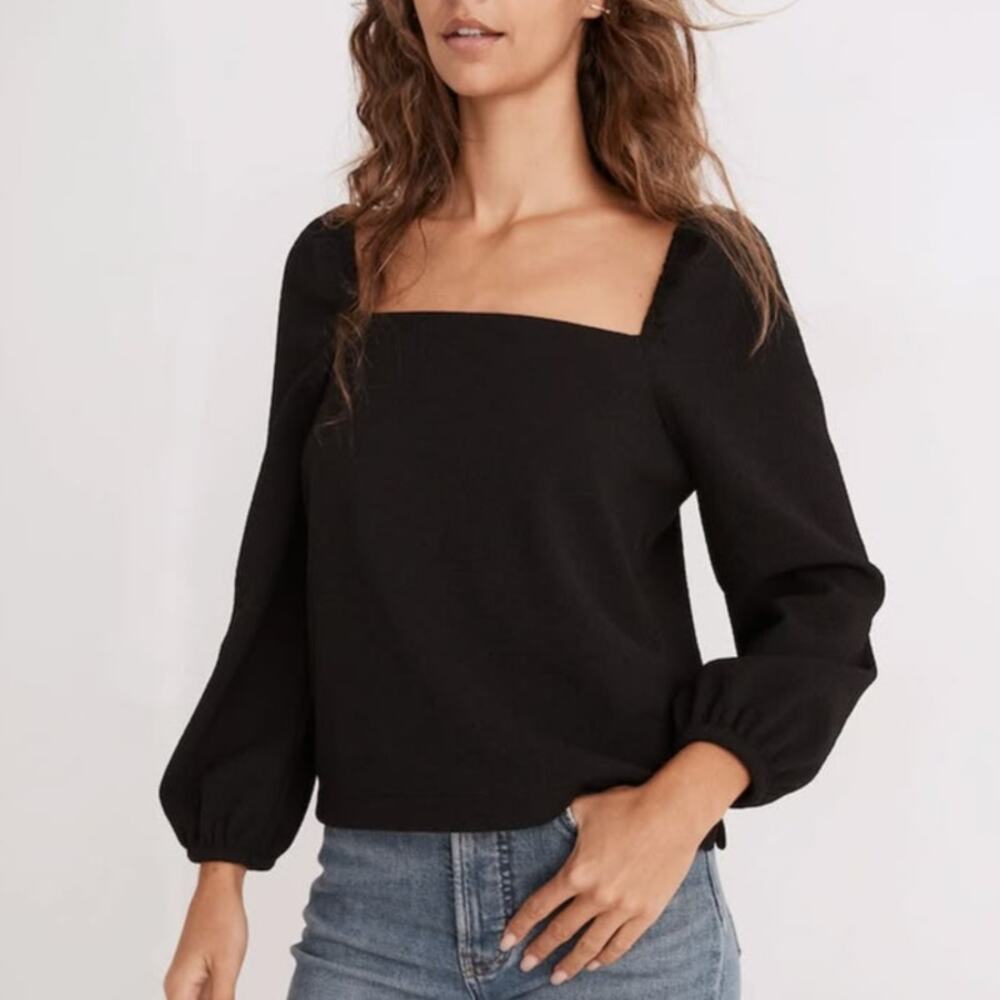 MWT Madewell Crepe Square-Neck Puff-Sleeve Top
